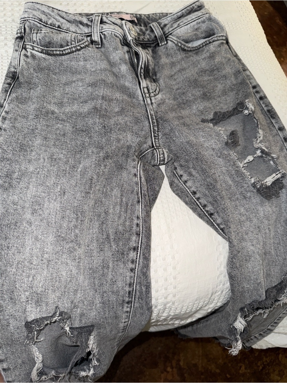 Women's Distressed Grey Acid-Wash Jeans
